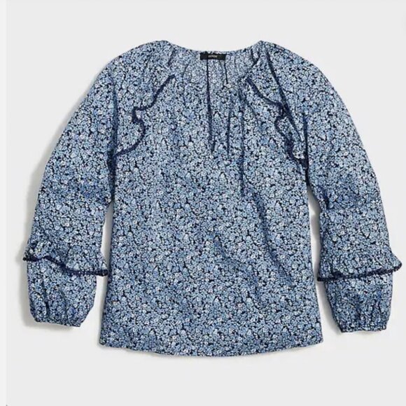J Crew Factory Floral Ruffle Trim Pheasant Top - Picture 2 of 4